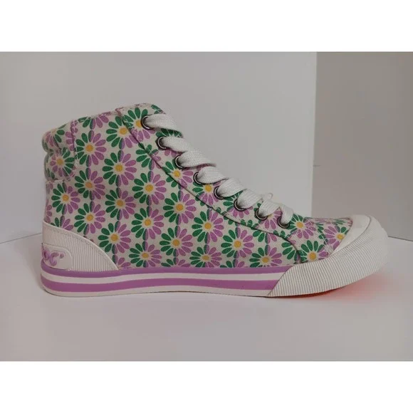 Rocket Dog Jazzin High Top Sneakers Women's 8.5 Pastel Floral Canvas Shoes Daisy - Picture 2 of 16